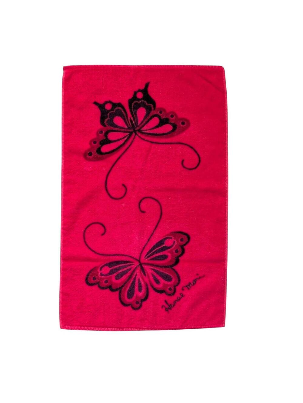 Vintage Hanae Mori for Martex Red Hand Towel with Butterflies